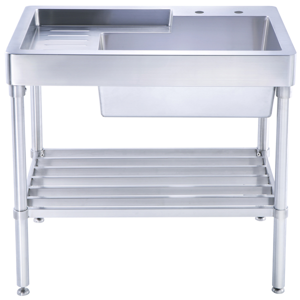Whitehaus SS Sgl Bowl, Freestanding Utility Sink W/ Drainboard And Lower Rack, SS WH33209-LEG-NP
